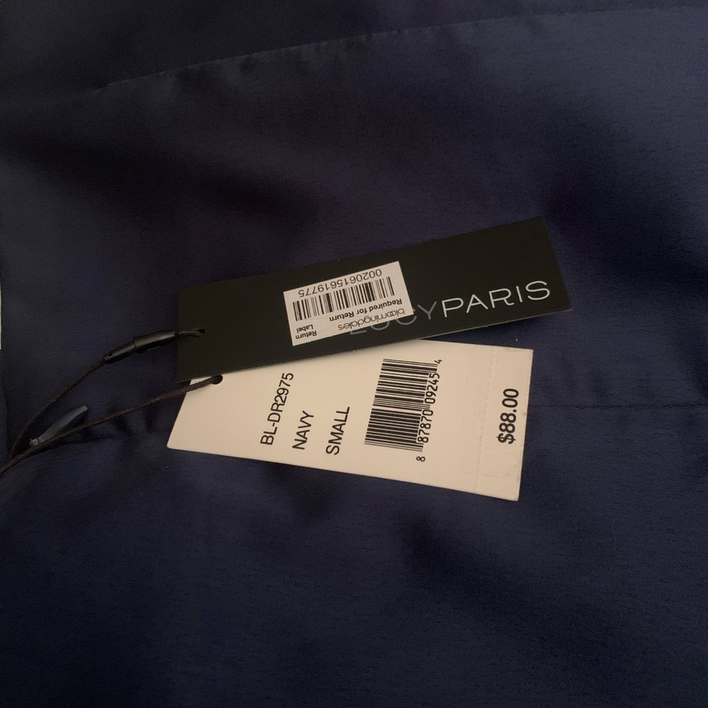 NEW Lucy Paris -  Satin Mini Slip NAVY Dress- S - Picture 3 of 3